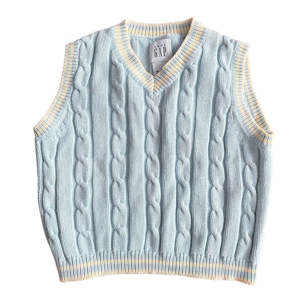 Vintage Kids 2000 Gap Cable Knit Pastle Blue and Yellow Sweater Vest Size 18-24M